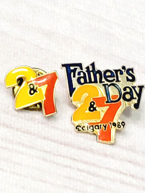 Fathers Day 2 & 7 Calgary 1989 Pins TV Media Enamel Lapel Pins Lot of 2